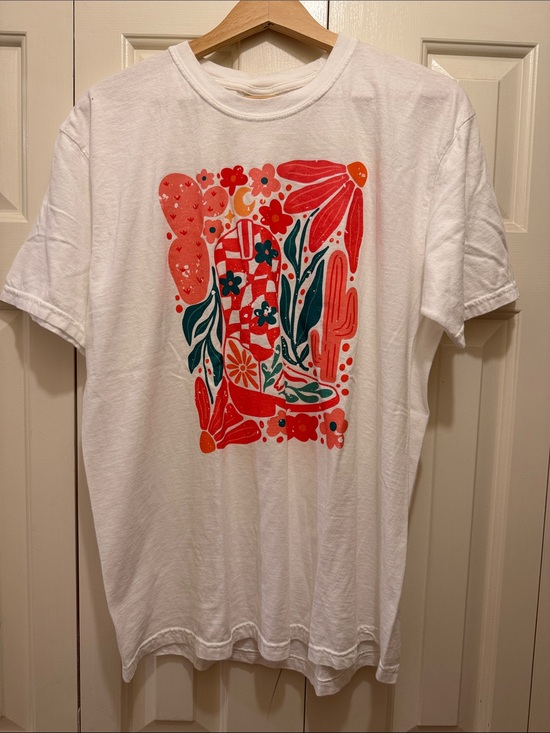 Comfort Colors Tops - Comfort Colors White Tee with Red and Teal Floral Graphic